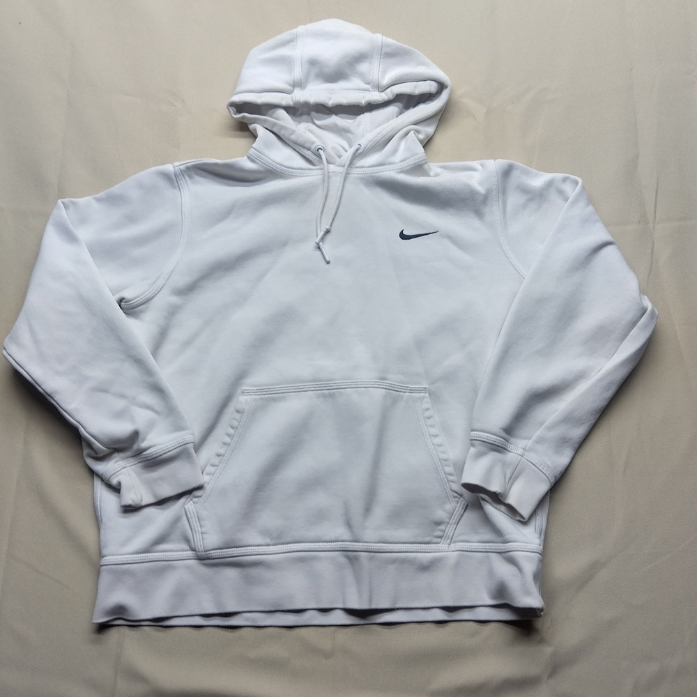 Nike Mens Fleece Pullover Hoodie White Embroidered Swoosh Logo Size Large